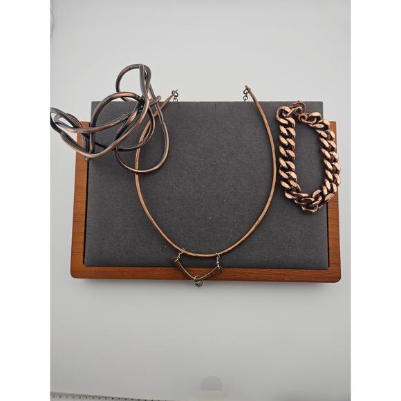 Copper Tone Metal Jewelry Set 2 Bracelets 1 Necklace Wire Work Avant Garde Artsy - Picture 1 of 5